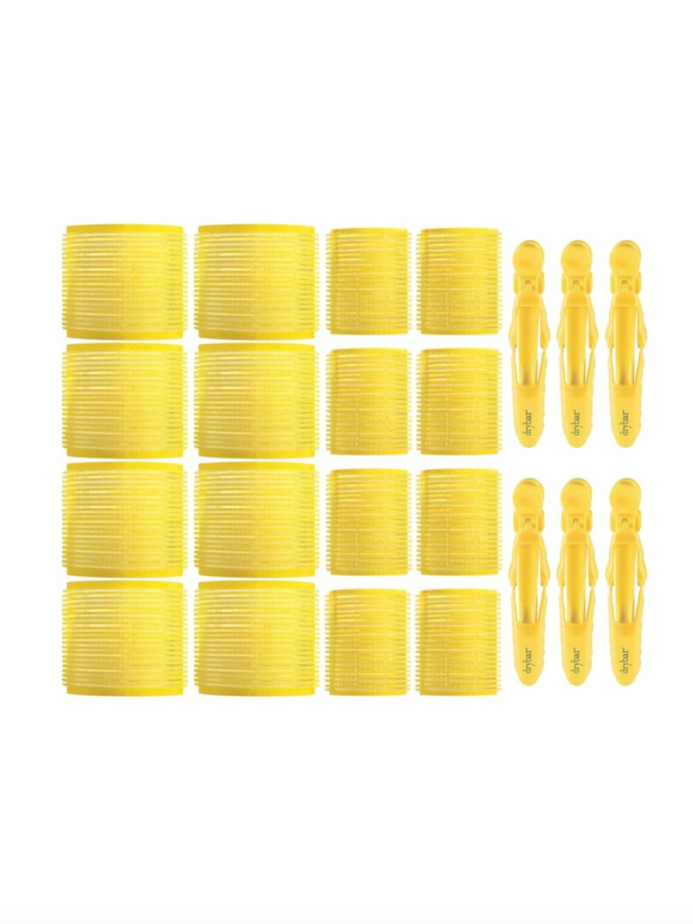 NEW Drybar Big Hair Besties Kit 16 Pack Velcro Rollers + Clips in Yellow Dry Bar